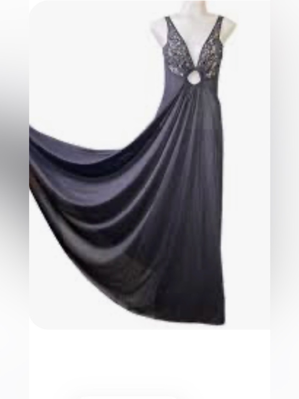 Olga Black Vintage 9635 Bodysilk Full Sweep Maxi Nightgown Lace Keyhole Sz 36